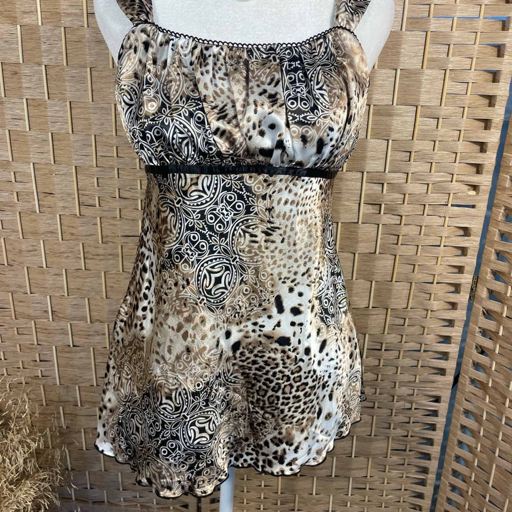 Animal Print y2k Babydoll Tank Top  in Brown and Black Iz Byer Medium